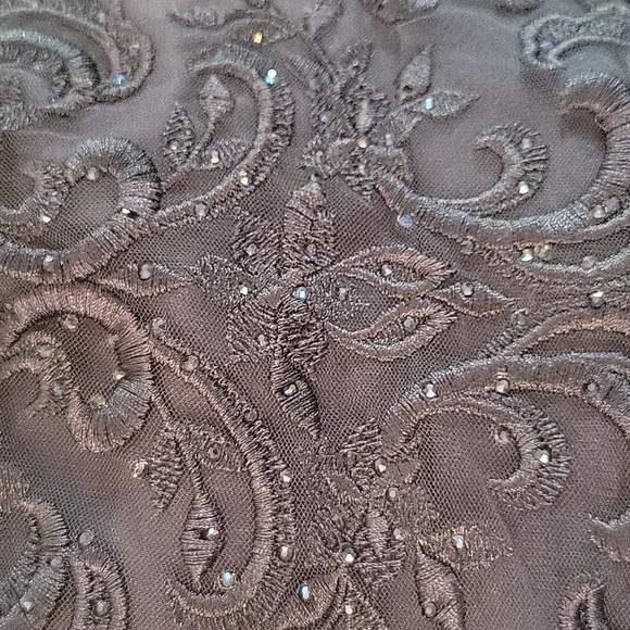 NWOT La Femme Sparkly Off The Shoulder 3/4 Illusion Lace Sleeve Mermaid Gown 2 - Picture 5 of 8